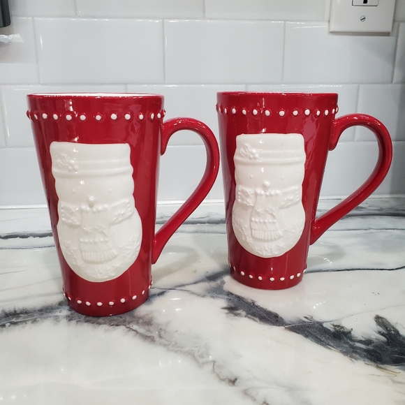 Hallmark Holiday Christmas Snowman Mugs Set of 2 Red and White - Picture 4 of 11